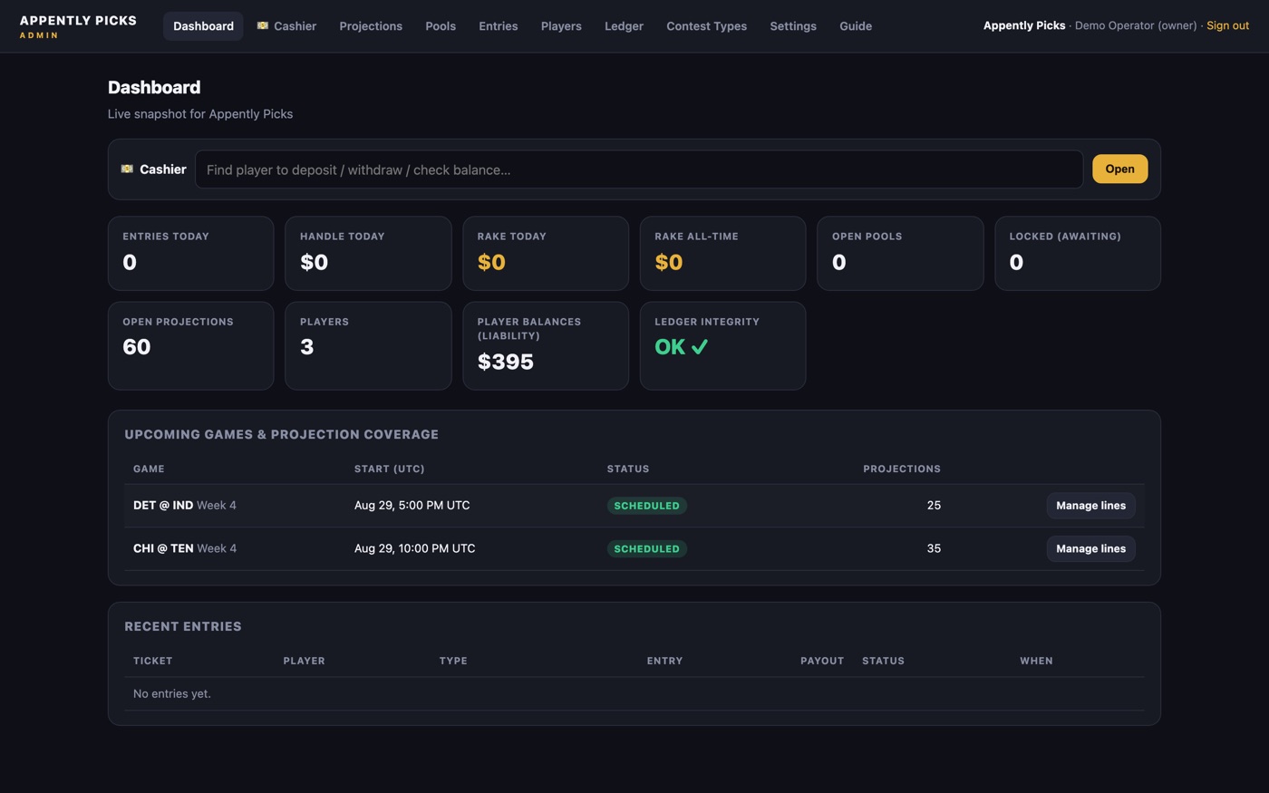 Operator dashboard